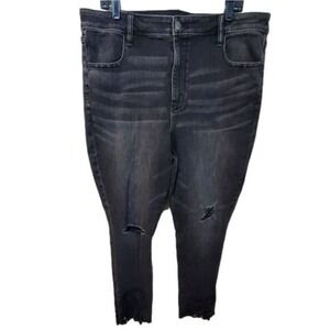 American Eagle distressed lattice lace jeans super high rise stretch plus 18 new